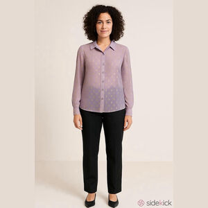 ModCloth Lavender w/ Metallic Gold Design Long Sleeve Button Top Shirt Blouse